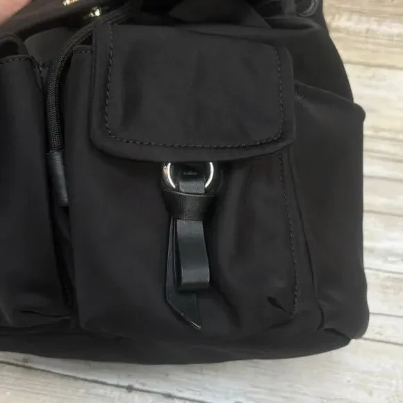 Kate Spade Carley Nylon Flap Backpack Black Drawstring Preppy Casual Athleisure - Picture 8 of 16